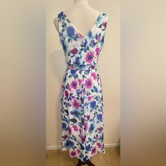 NWT DKNY Belted Floral Hi Low Hem Sheer Lined Sleeveless Dress Size 2 - Picture 6 of 11
